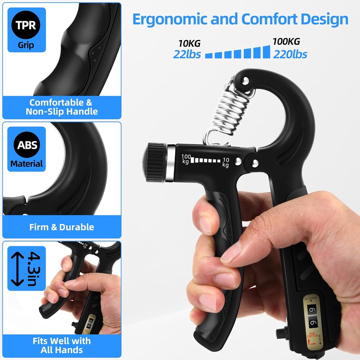 Grip Strength Trainer with 22-220Lbs 