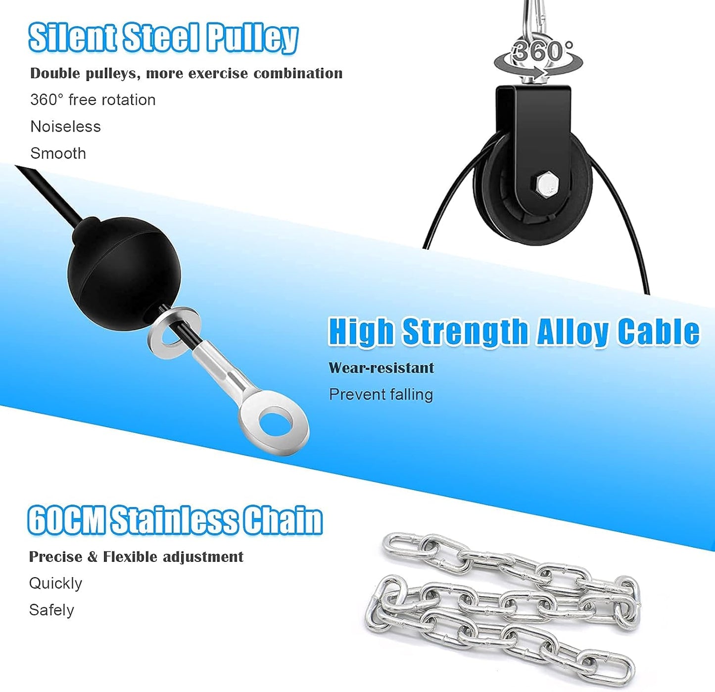 Fitness Cable Pulley System, Gym LAT and Lift Pulldown Machine Attachments