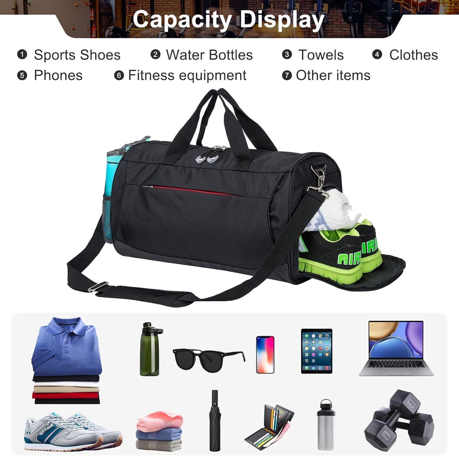 Gym Bag with Shoes Compartment & Wet Pocket