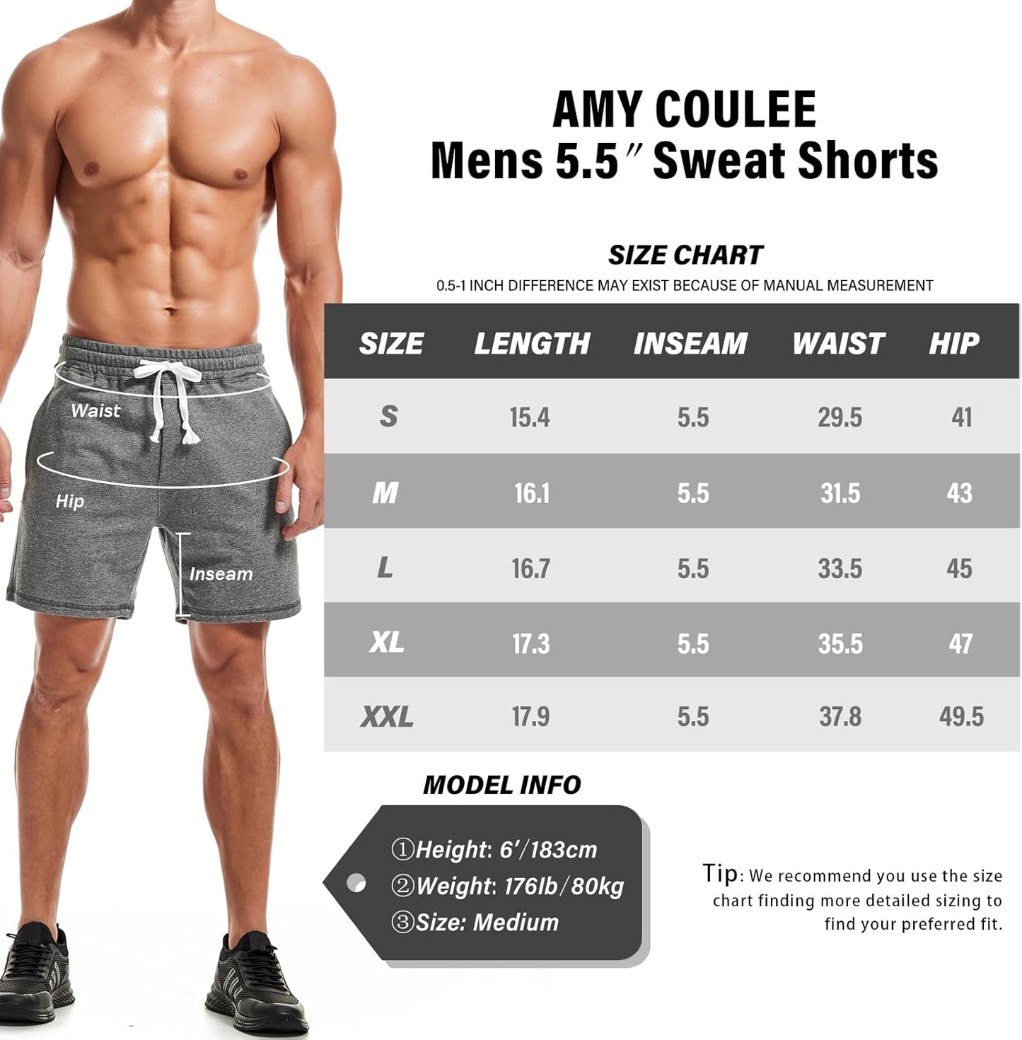 Mens Athletic Workout Shorts 5.5" Cotton