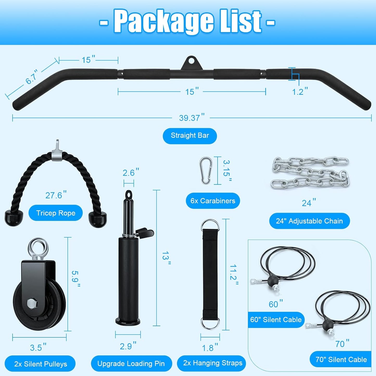 Fitness Cable Pulley System, Gym LAT and Lift Pulldown Machine Attachments