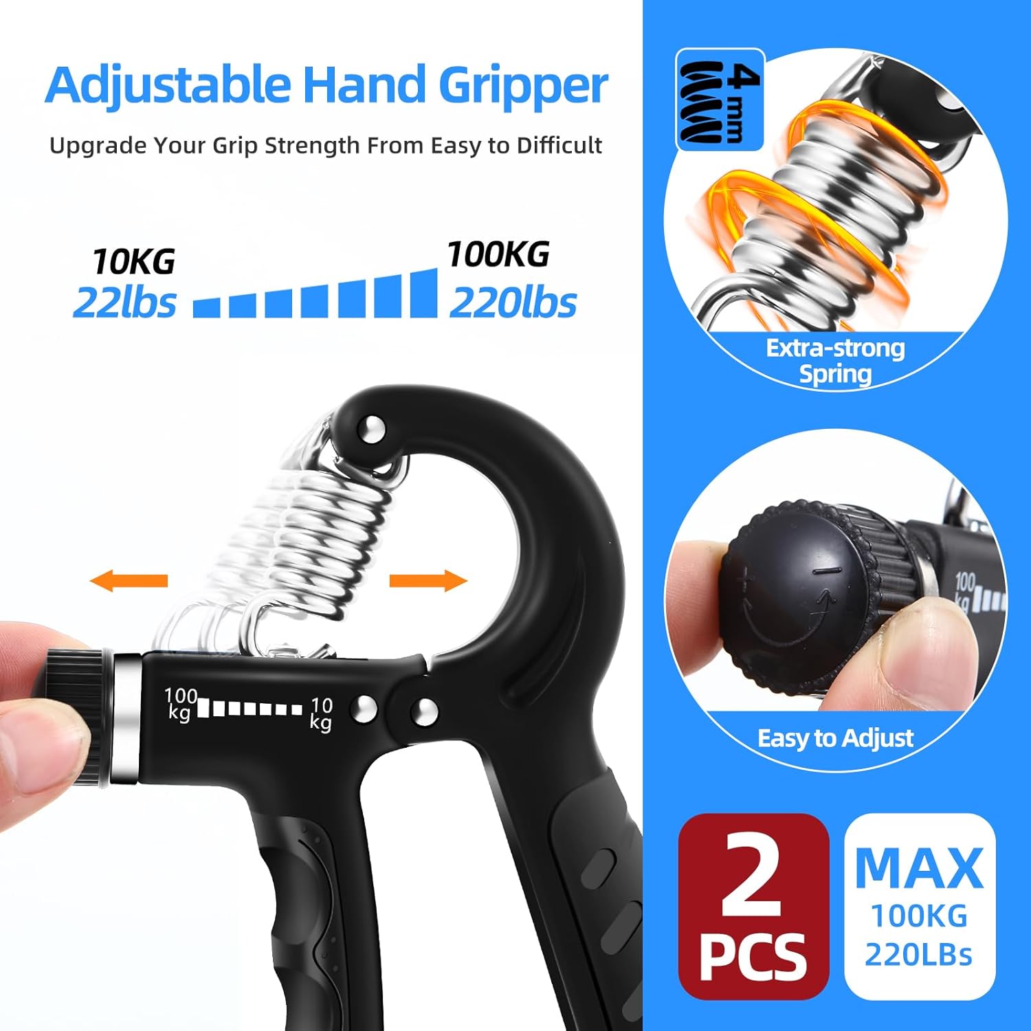 Grip Strength Trainer with 22-220Lbs 