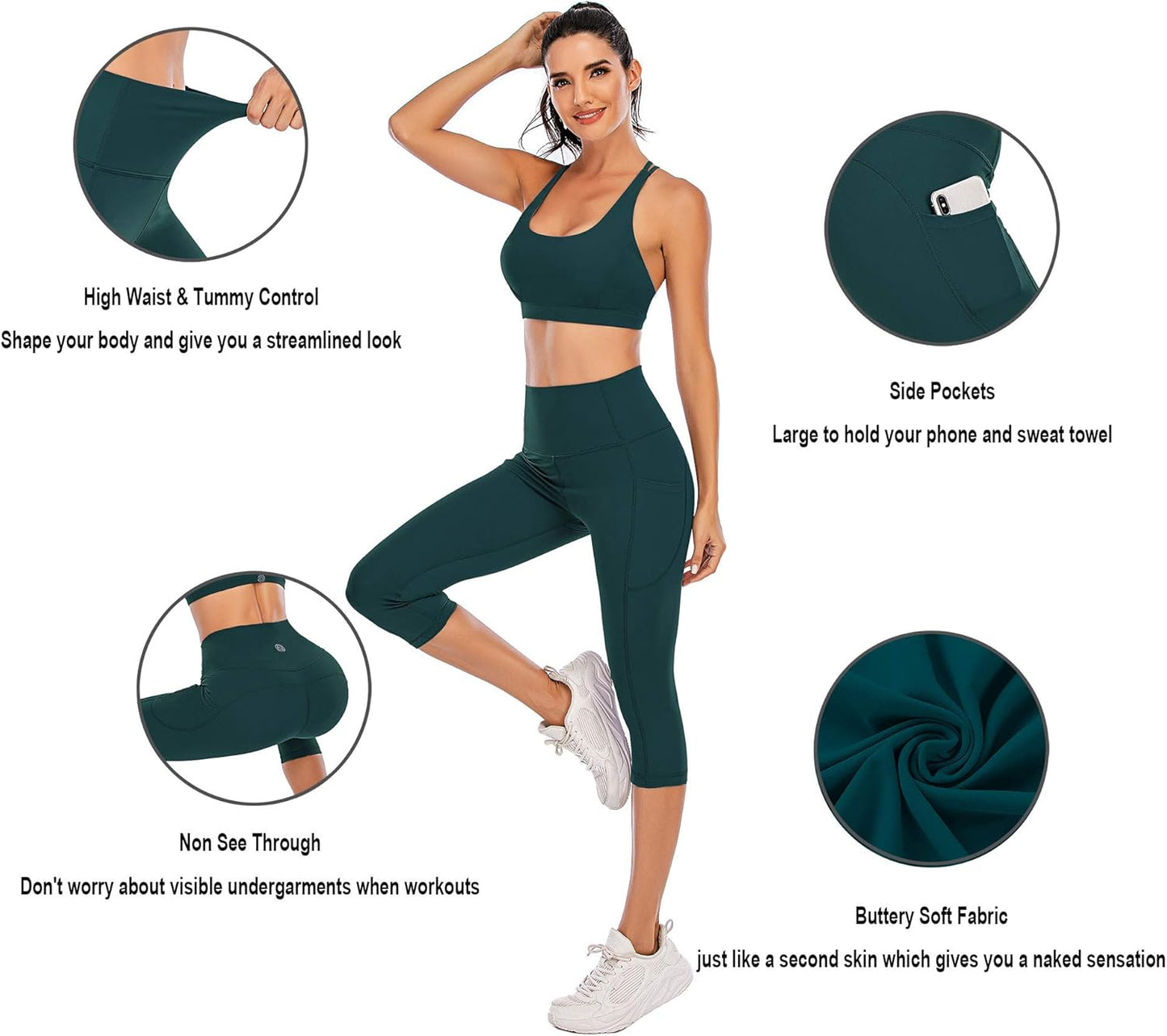 Women's High Waist Yoga Pants Capri Workout