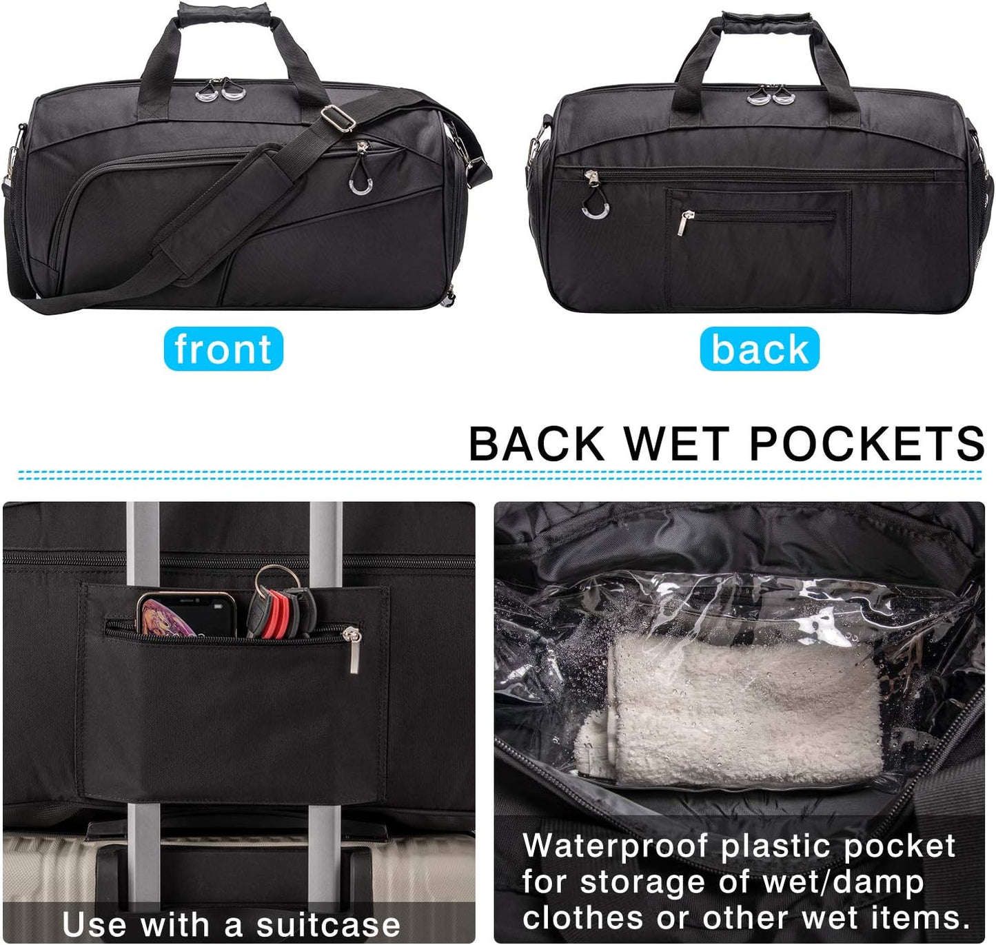 Gym Bag with Shoes Compartment &Wet Pocket