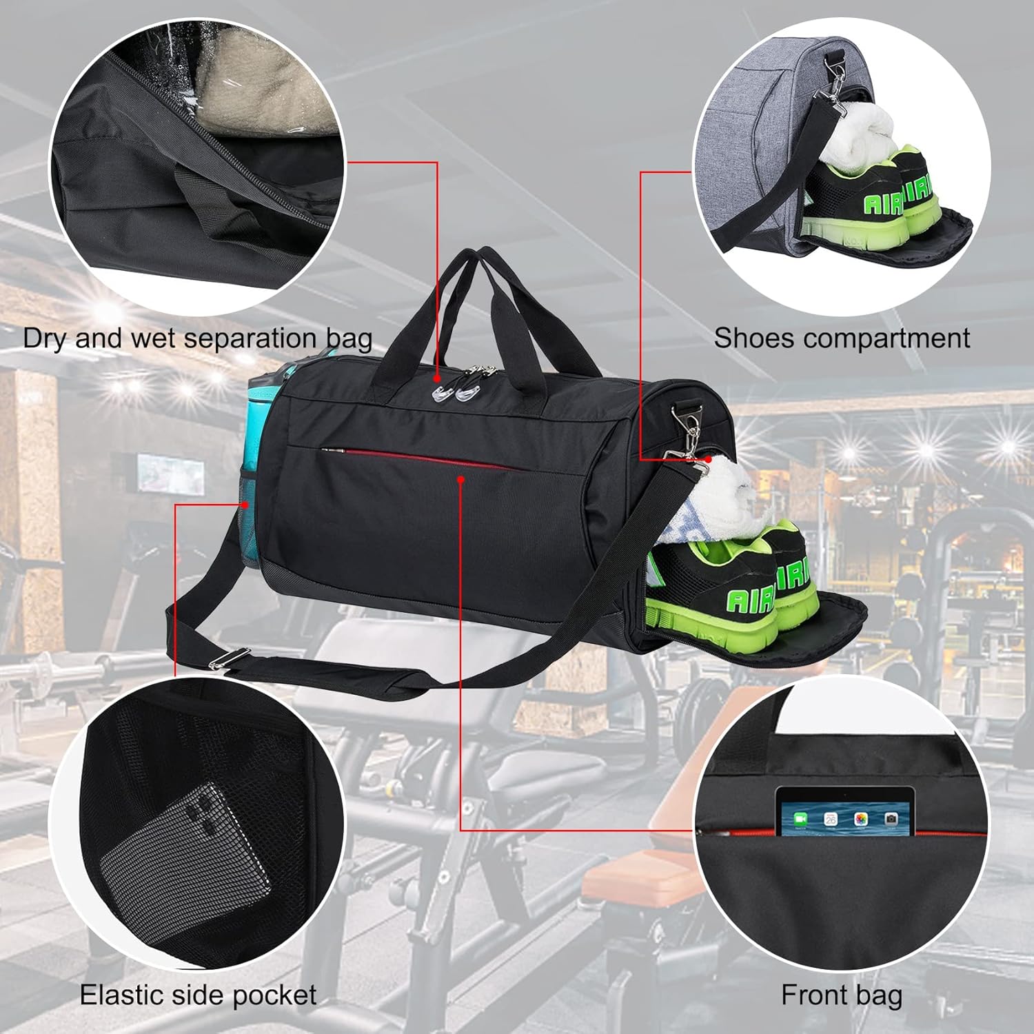 Gym Bag with Shoes Compartment & Wet Pocket