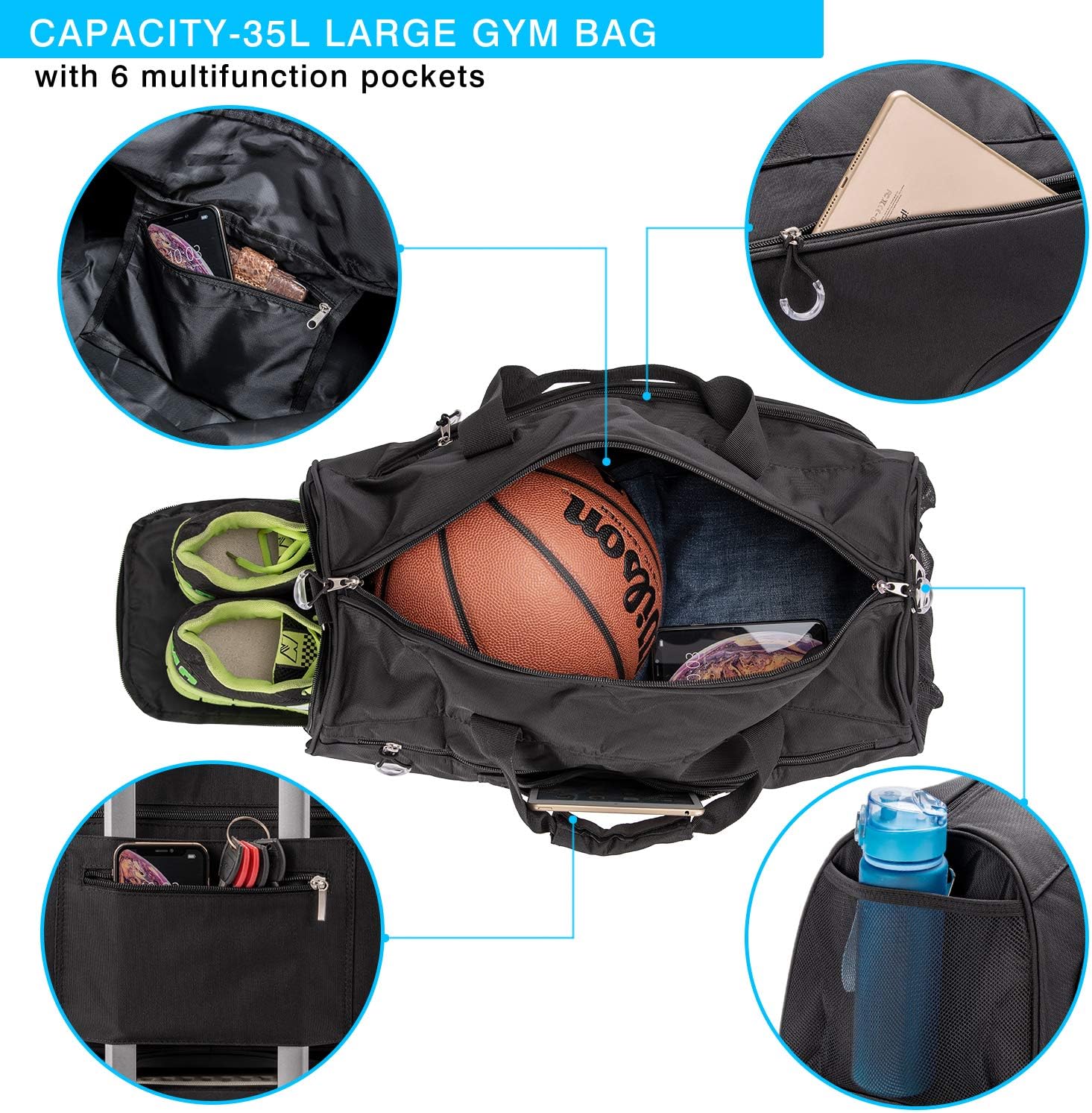 Gym Bag with Shoes Compartment &Wet Pocket