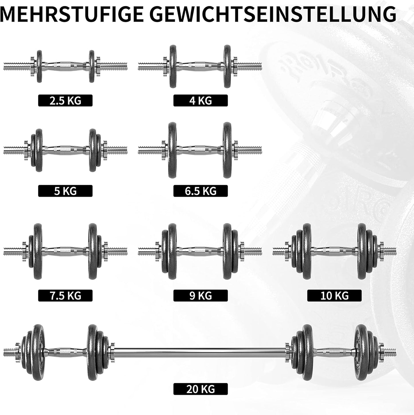 20kg Cast Iron Adjustable Dumbbell Set Hand